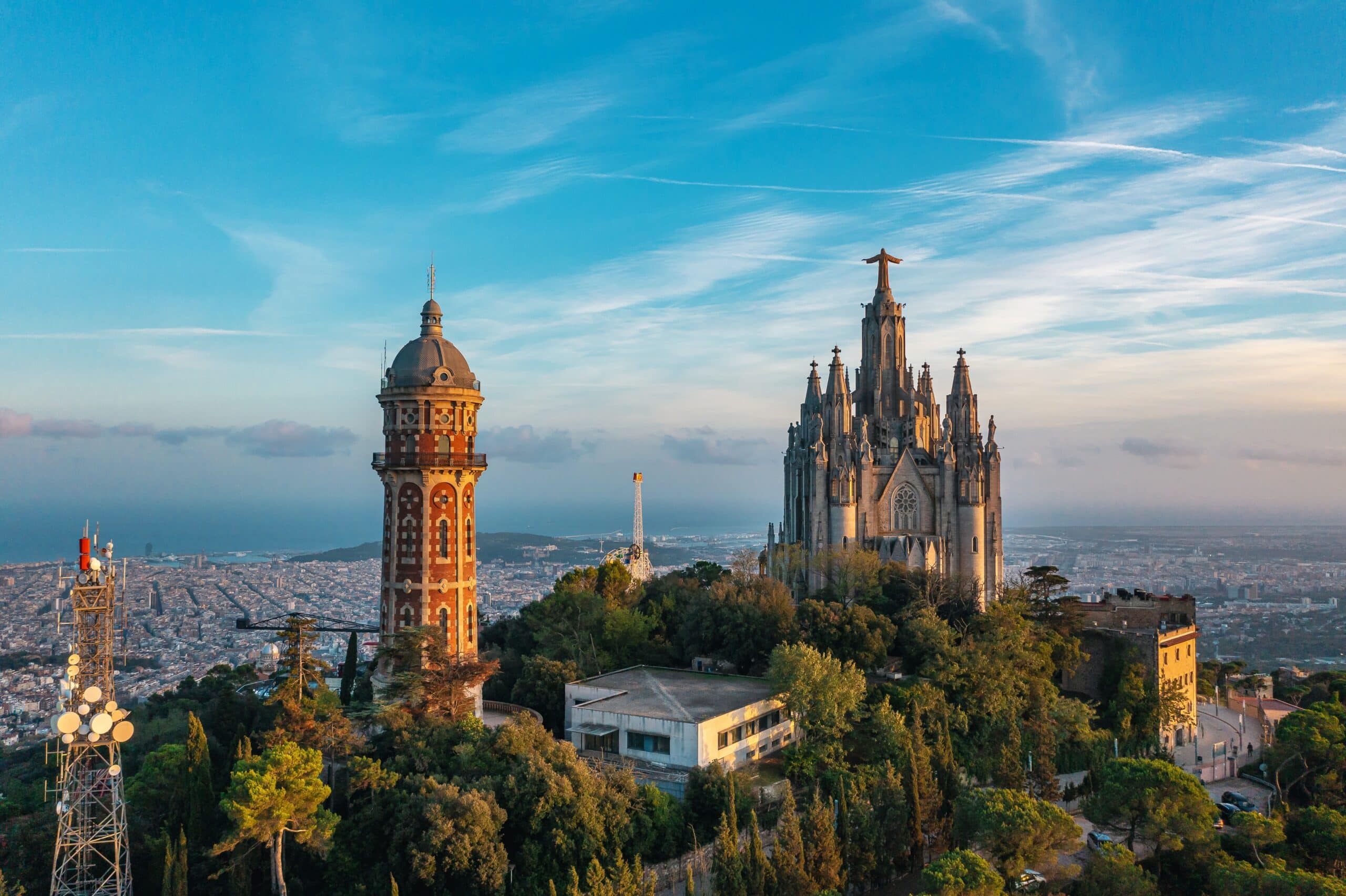 Ancient,Church,On,A,Hill,In,Barcelona.,Bird's,Eye,View
